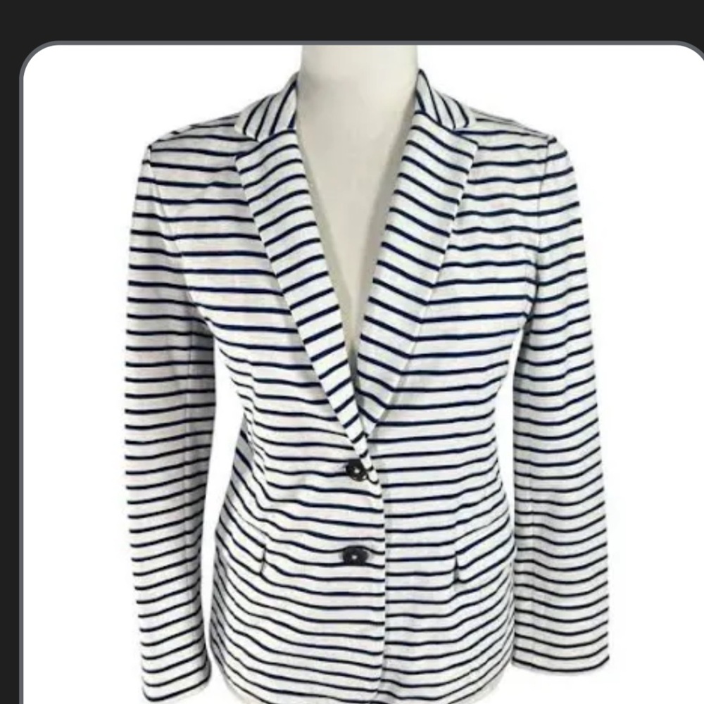 J. Crew Navy and White Striped Blazer size Small - Picture 2 of 7